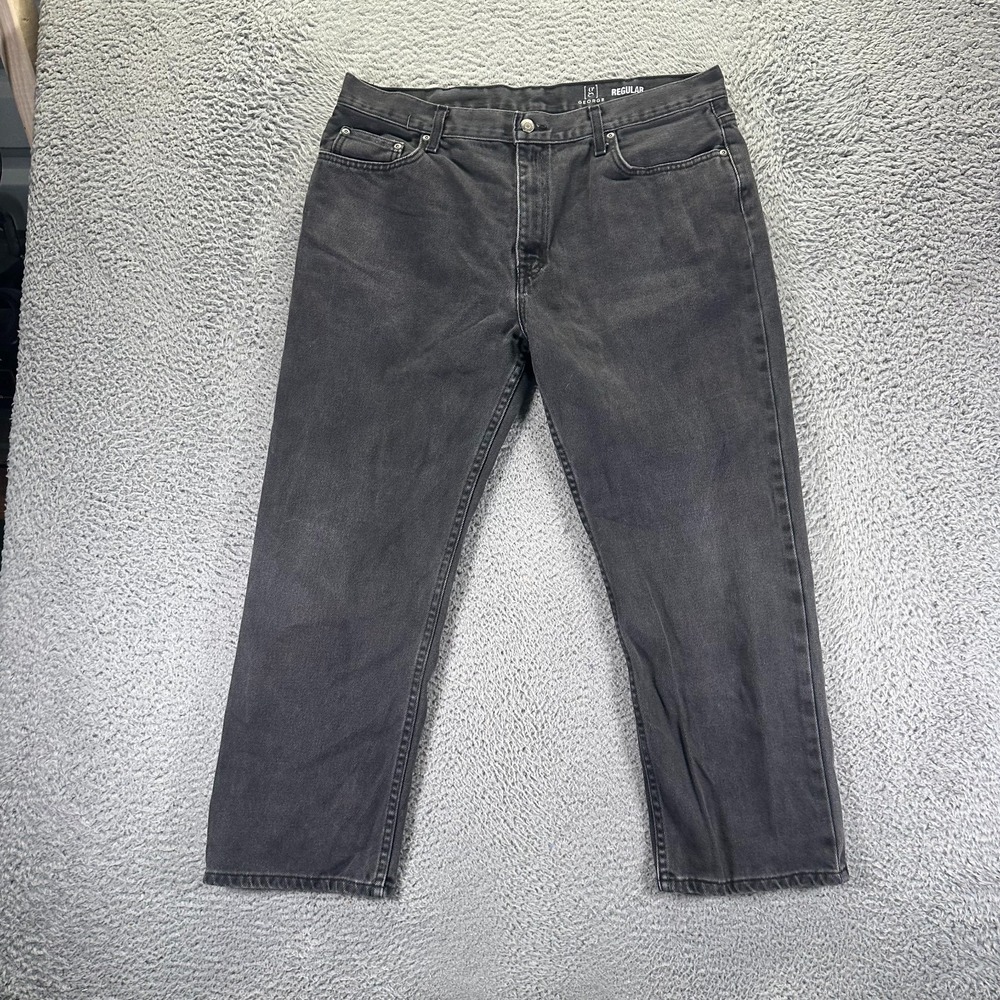George Jeans Mens 38x28 Black Cotton Denim Straight Leg Faded Workwear Travel